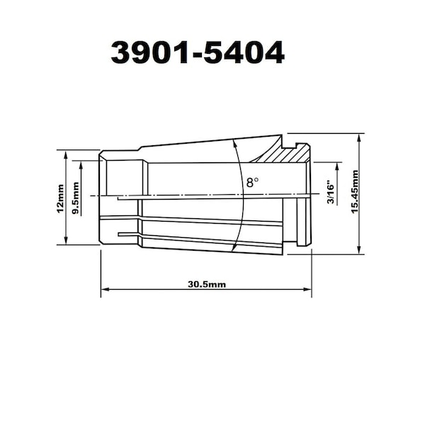 H & H Industrial Products Pro-Series 3/16" Sk10 Lyndex Style Collet - 3901-5404