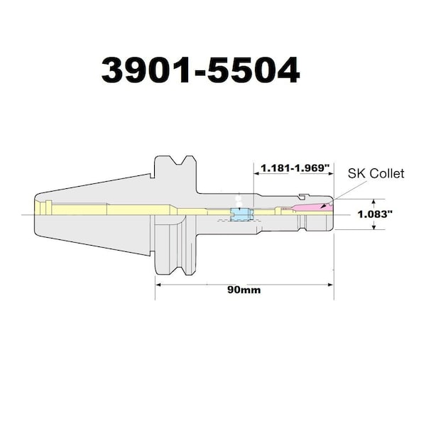 H & H Industrial Products Pro-Series Sk10 Lyndex Style CAT40 Collet Chuck 90mm Gage Depth - 3901-5504