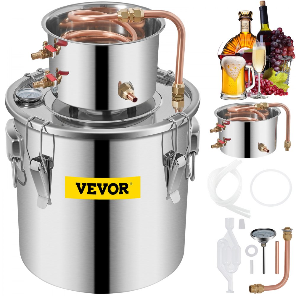 VEVOR 12L Water Alcohol Distiller 3GAL Copper Wine Making Boiler Multi Home DIY Brewing Distilling Kit for Fruit Wine, Water, Brandy, And Refining Plant Extracts - ZLSJ3GALZLQ000001V0