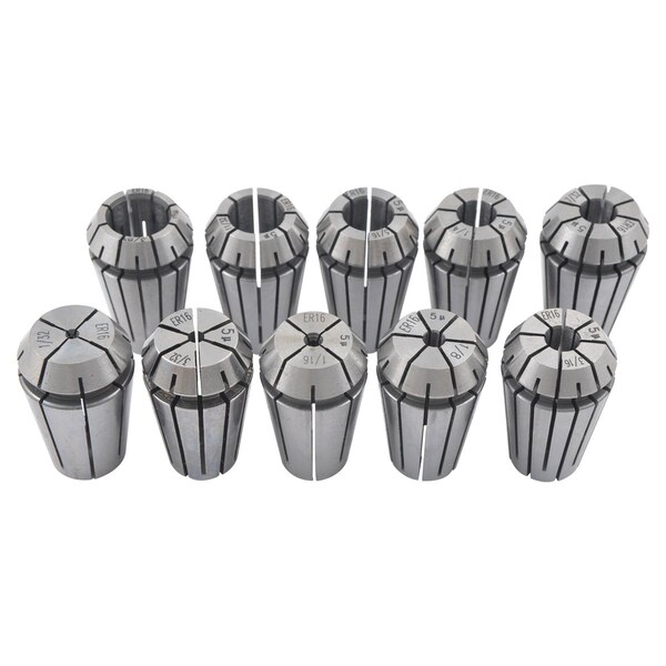 H & H Industrial Products Pro-Series 10 Piece ER-16 Spring Collet Set With Rack - 3901-5360