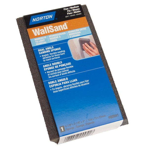 Esponja de lijado Norton Co 4-7/8" x 2-7/8" x 1" WallSand, Fina/Media, Ángulo Dual - 00941