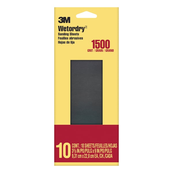 Hoja de lija 3M, 1500 Granos, 3 11/16"W, Paquete de 10 - 5924-18-CC