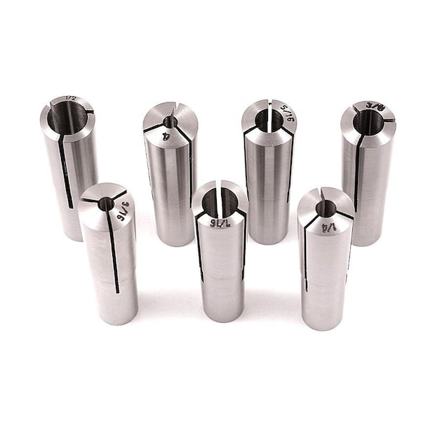 Hhip 1/8~1/2" By 16ths MT2 7 Piece Round Collet Set - 3900-0850