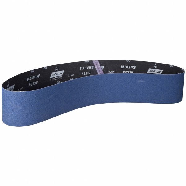 Norton Abrasives Sanding Belt, Recubierto, Zirconia Alúmina, 80 Granos, Grueso, BlueFire R823P, Azul - 78072765086