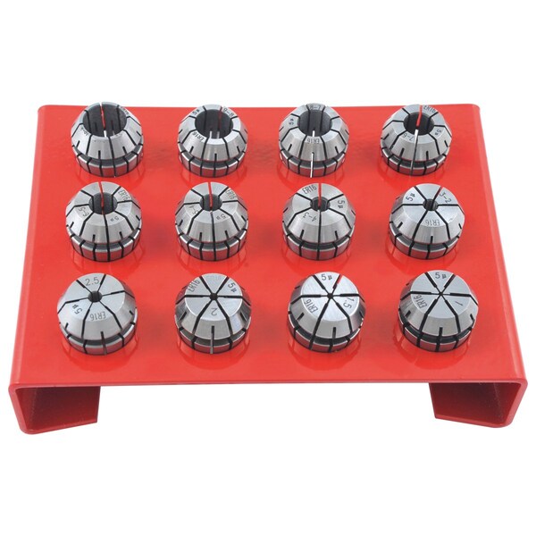 H & H Industrial Products Pro-Series 12 Piece ER-16 Spring Collet Set With Rack - 3901-5375