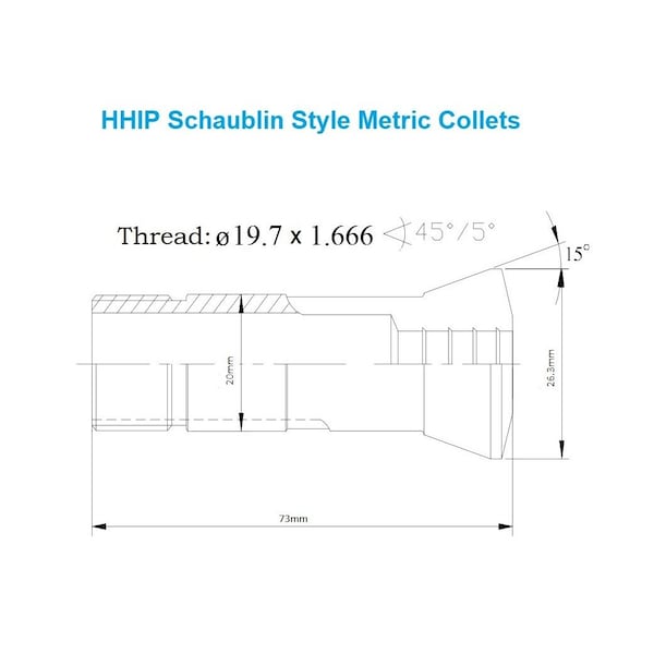 H & H Industrial Products 6.5mm Schaublin Style W20 Lathe Collet - 3903-0809