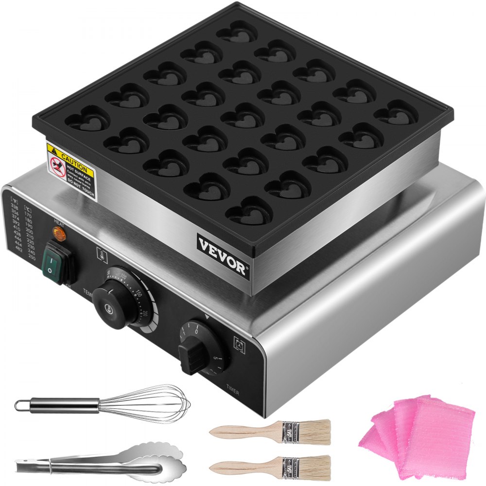 VEVOR Mini Dutch Pancake Maker, Heart-Shaped Dutch Pancake Machine, 25PCs Pancake Maker Electric Commercial, 850W Mini Pancake Maker, 110V Proffertjes Muffin Waffle Maker for Kitchen Bakery Snack Bar - HFBJ25KXXXSB00001V1