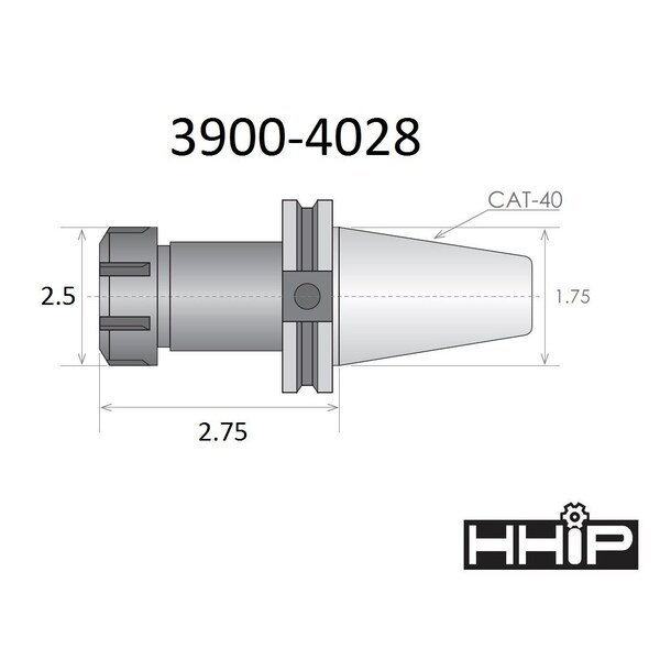 Hhip ER-40 CAT40 V-Flange Collet Chuck With 2.75 Gage Depth - 3900-4028