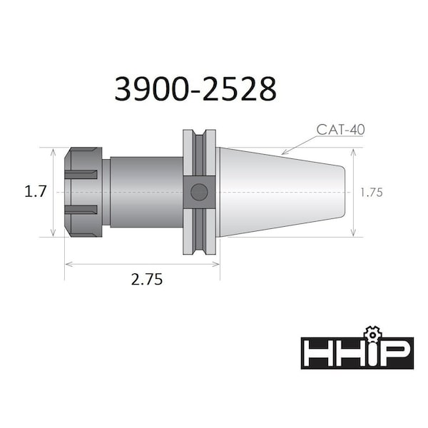 Hhip ER-25 CAT40 V-Flange Collet Chuck With 2.75 Gage Depth - 3900-2528