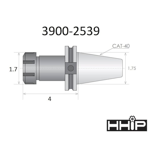 Hhip ER-25 CAT40 V-Flange Collet Chuck With 4.00 Gage Depth - 3900-2539