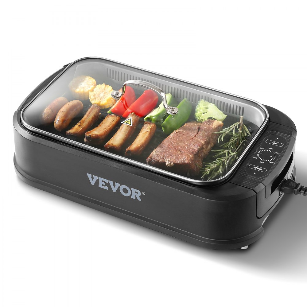 VEVOR Smokeless Indoor Grill, 110 sq.in 1500W Electric BBQ Grill with Non-Stick Surface, Adjustable Temperature, Turbo Smoke Extractor, Detachable Dishwasher-safe Smokeless Grill for Party Camping - SNWYDKJSNW110MVIDV1