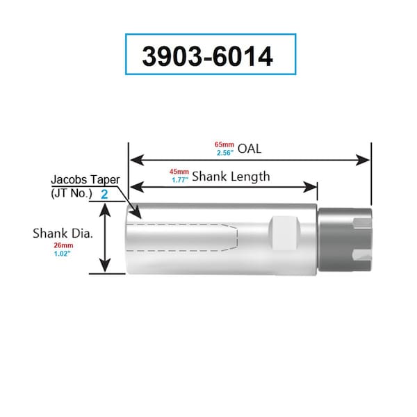 H & H Industrial Products ER20 Collet & Drill Chuck With JT2 Sleeve - 3903-6014