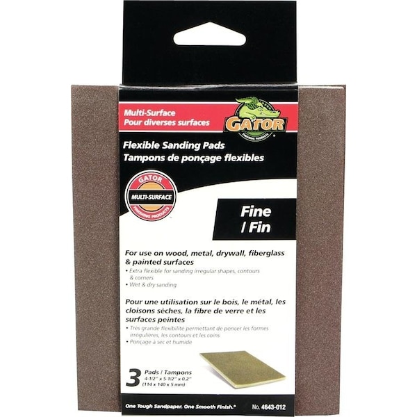 Almohadilla de lijado Gator 4643, 512 pulgadas de largo, 4 1/2 pulgadas de ancho, 180 grano, Fina, Abrasivo de óxido de aluminio - 4643GA
