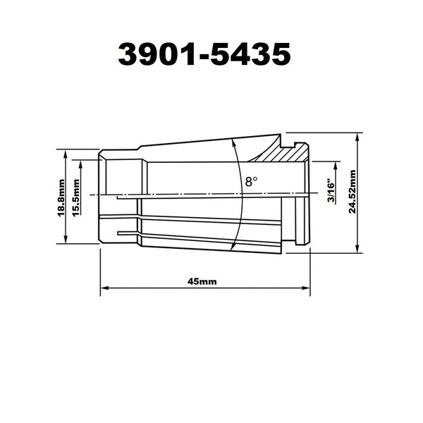 H & H Industrial Products Pro-Series 3/16" Sk16 Lyndex Style Collet - 3901-5435