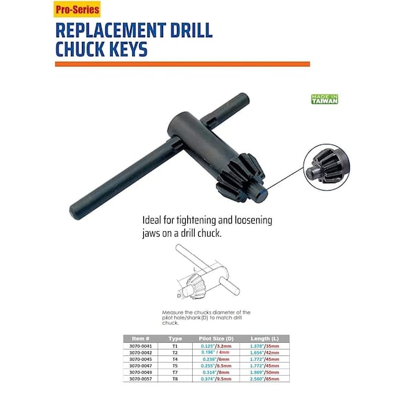 Hhip Drill Chuck Key For 1/4" Drill Chucks - 3070-0042