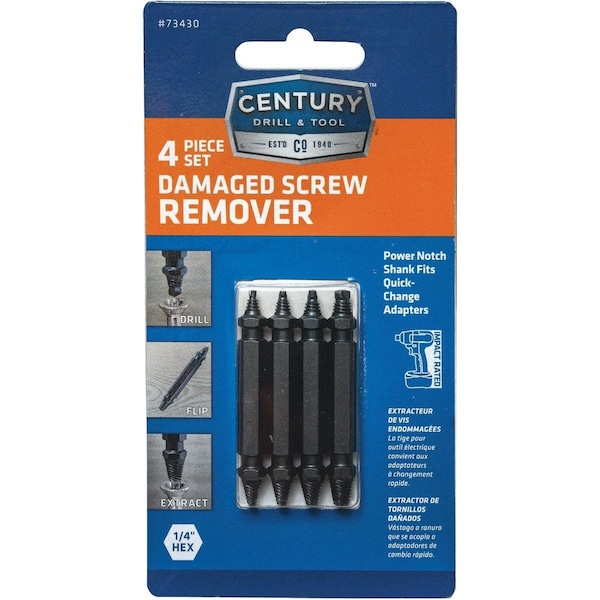 Century Drill Tool Century Drill and Tool Damaged Screw Remover Set 4-Piece - 73430