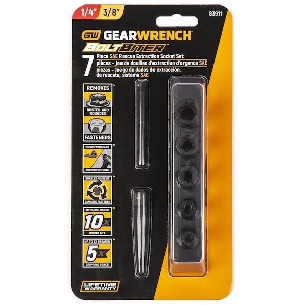 Crescent GearWrench Bolt Biter Series Socket Set, Chrome Molybdenum Alloy, Black Oxide - 83911