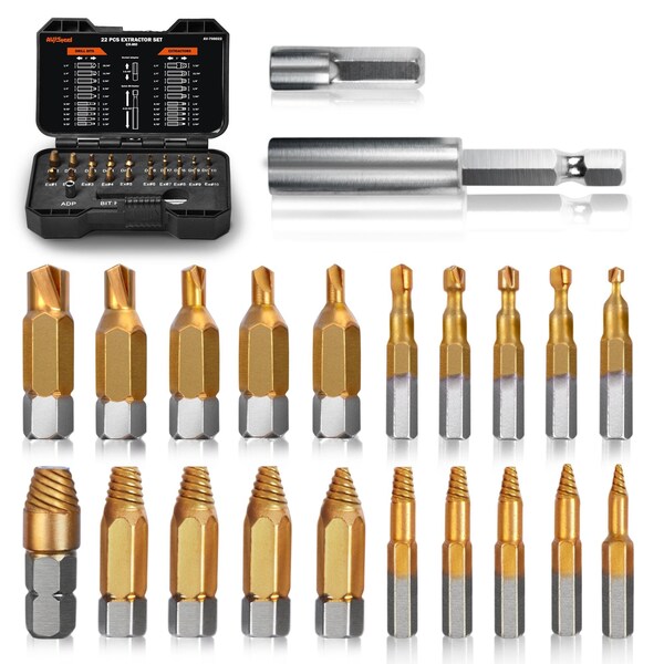 Av Steel Screw Extractor Set for Damaged Screws, 22 pcs - AV - 700022