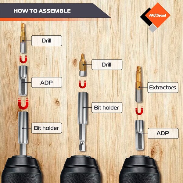 Av Steel Screw Extractor Set for Damaged Screws, 22 pcs - AV - 700022