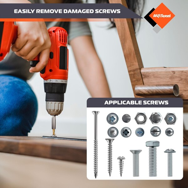 Av Steel Screw Extractor Set for Damaged Screws, 22 pcs - AV - 700022