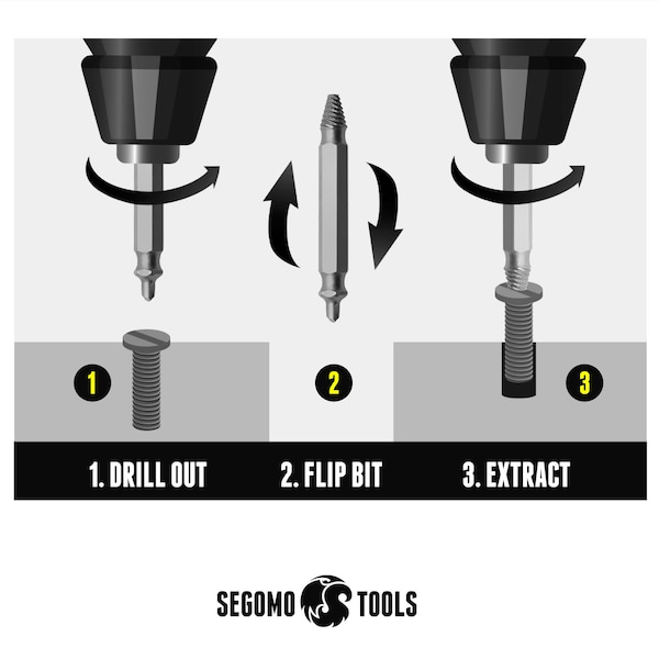 Segomo Tools 4 Piece HSS 4341 Screw Extractor Set w/Hardness 63-65 - M08023