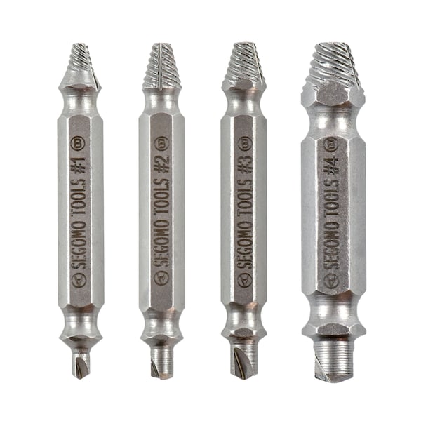 Segomo Tools 4 Piece HSS 4341 Screw Extractor Set w/Hardness 63-65 - M08023