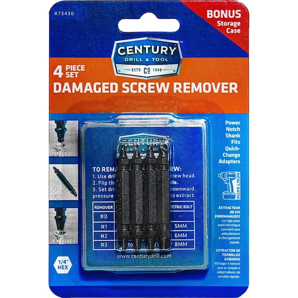Century Drill & Tool Century Drill & Tool Steel Double-Ended Screw Extractor Set 4 pc - 73430