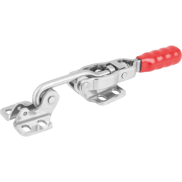 Kipp Hook Clamp, Horizontal W Fixed Jaw, F2=2000, Stainless Bright, Comp:Plastic Comp:Red Oil-Resistant - K1432.12000