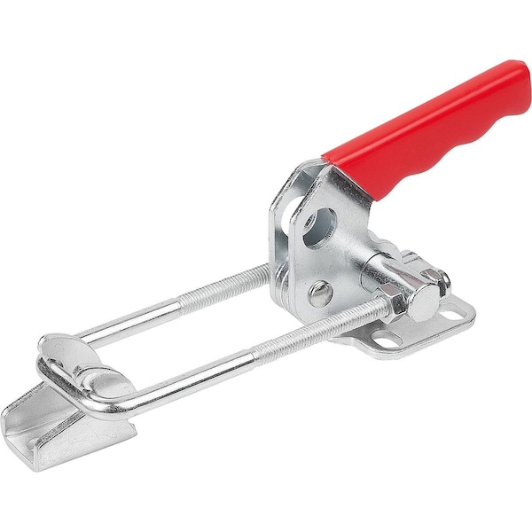 Kipp Latch-Action Clamp Horizontal W Fixed Jaw L1=56, 3, Steel Electro Zinc-Plated, Comp:Plastic Comp:Red - K1260.07000
