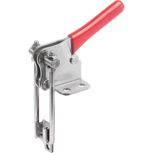 Kipp Latch-Action Clamp Vertical With Fixed Jaw, L1=12, 2, Stainless Steel Bright, Comp:Plastic Comp:Red - K1265.12200