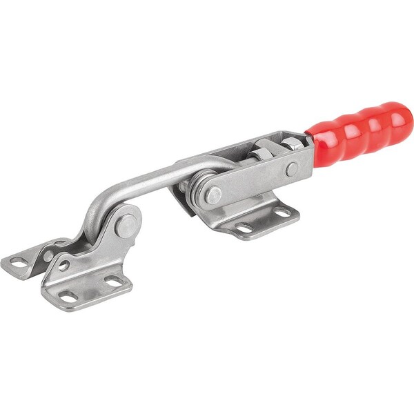 Kipp Hook Clamp, Horizontal W Fixed Jaw, F2=7000, Stainless Bright, Comp:Plastic Comp:Red Oil-Resistant - K1432.17000