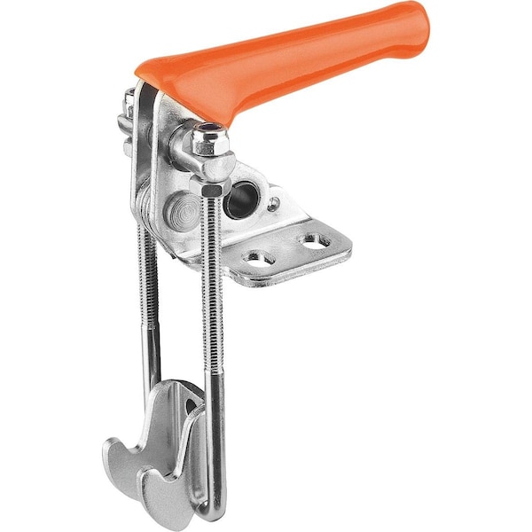 Kipp Latch-Action Clamp Vertical W Fixed Jaw, A=35, L2=34, Stainless Steel Bright, Comp: Plastic, Orange - K0082.0250N