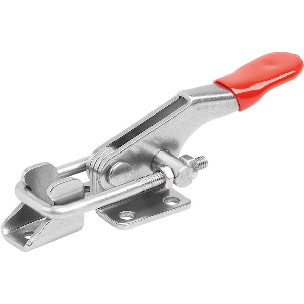 Kipp Latch-Action Clamp W Fixed Jaw Std, F1=1600, Form:A, Stainless Steel Bright, Comp:Plastic Comp:Red - K1261.11600
