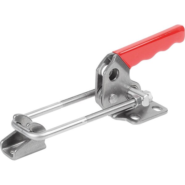 Kipp Latch-Action Clamp Horizontal With Fixed Jaw L1=56, 3, Stainless Steel Bright, Comp:Plastic Comp:Red - K1260.17000