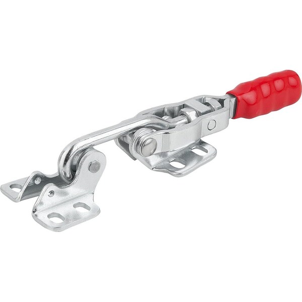 Kipp Hook Clamp, Horizontal W Fixed Jaw, F2=2000, Steel Zinc Plated, Comp:Plastic Comp:Red Oil-Resistant - K1432.02000