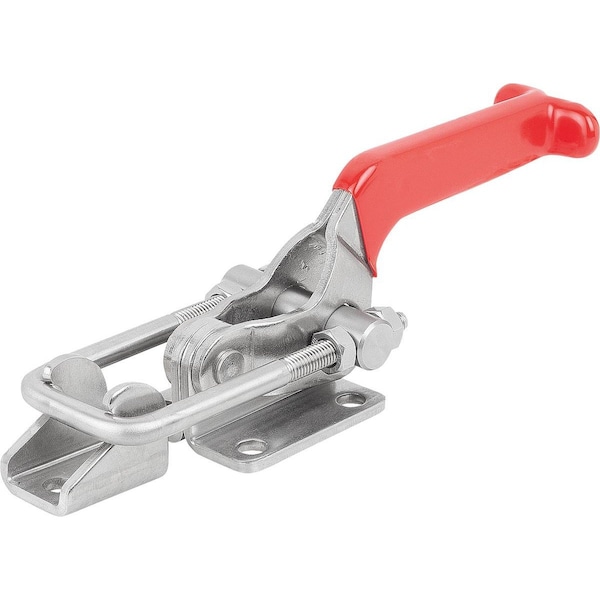 Kipp Latch-Action Clamp W Fixed Jaw Std, F1=7000, Form:B, Stainless Steel Bright, Comp:Plastic Comp:Red - K1261.17000