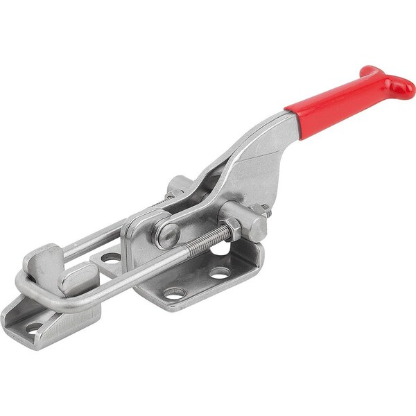 Kipp Latch-Action Clamp W Fixed Jaw Std, F1=3000, Form:B, Stainless Steel Bright, Comp:Plastic Comp:Red - K1261.13000