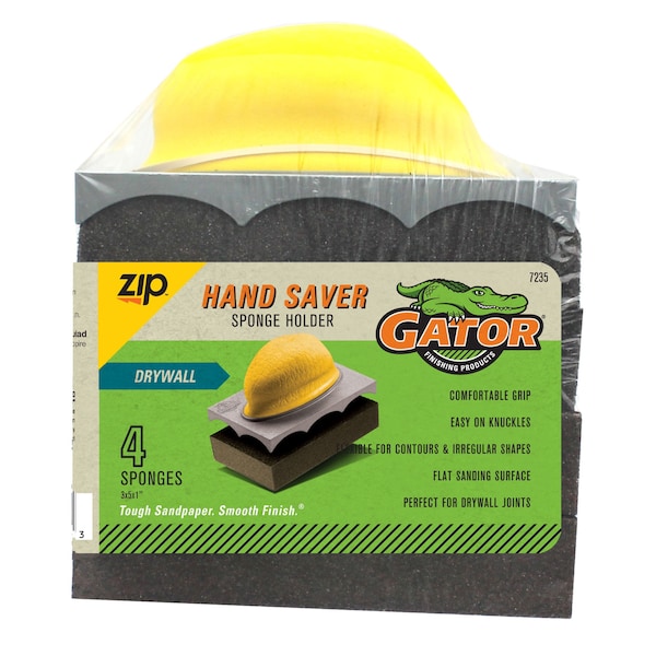 Soporte de esponja de lijado en seco con 4 esponjas - 723504 de Gator Finishing Zip Hand Saver