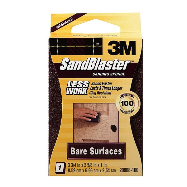 3M Esponja de lijado SandBlaster de 3-3/4" x 2-5/8" x 1", 100-Grit - 20908-100