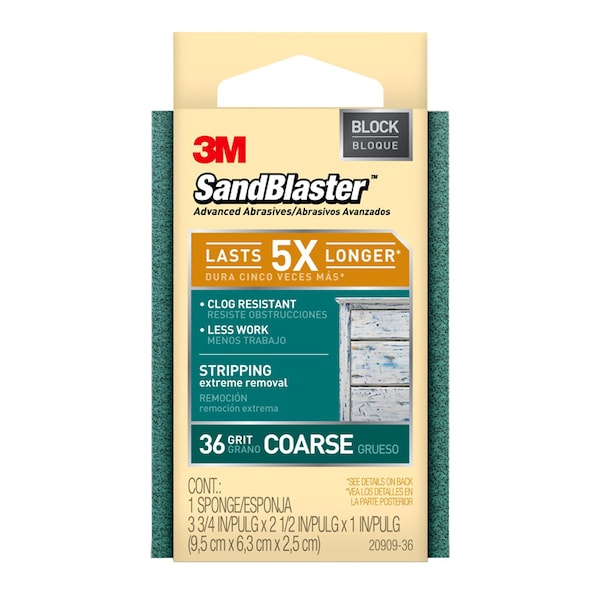 Esponja de lijado 3M SandBlaster, 4" x 2-3/4" x 1", grano 36 - 20909-36.