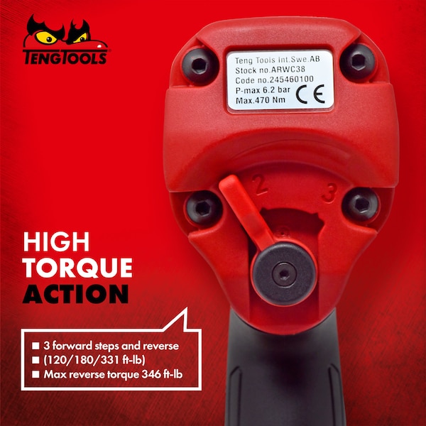 Teng Tools 3/8" Drive Reversible Composite Air Impact Wrench Gun - ARWC38
