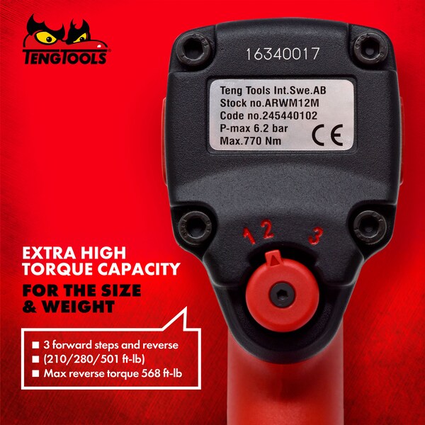 Teng Tools 1/2" Drive High Torque Mini Compact Air Impact Wrench - ARWM12M