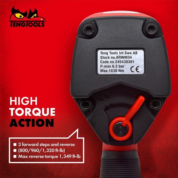 Teng Tools 3/4" Drive Reversible High Torque Aluminum Air Impact - ARWM34