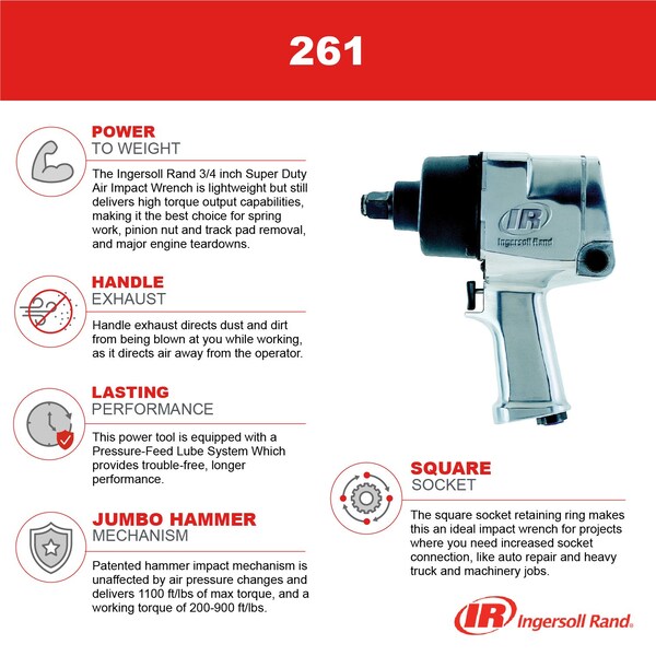 Ingersoll-Rand 3/4 Super Duty Air Impact Wrench 1,100 Ft.-lbs. Torque - 261*****##*