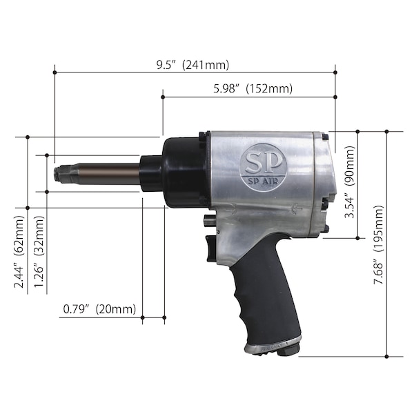 Sp Air 1/2" Heavy-Duty Impact Wrench/ 2" Extended Anvil - SP-1140EXL