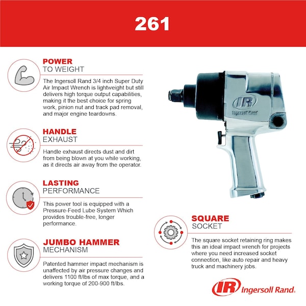 Ingersoll-Rand $IMPACT WR 3/4"1100 FT LBS - IR261