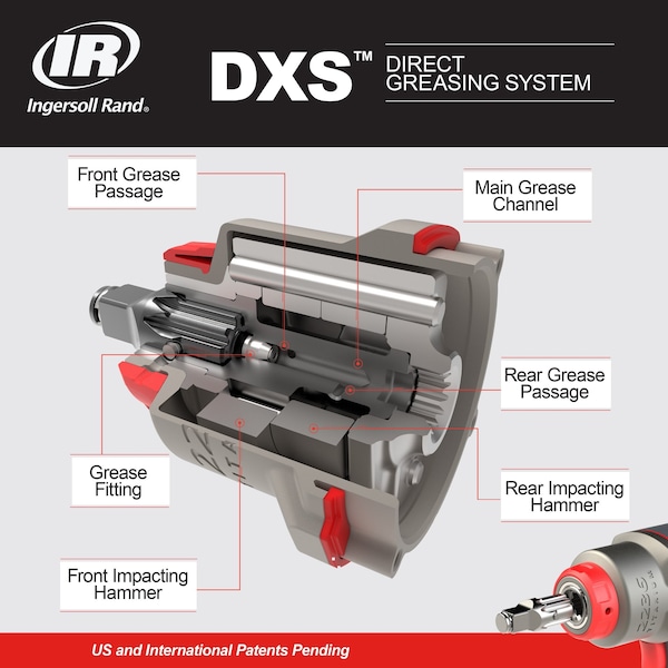 Ingersoll-Rand DXS2 1/2" Air Impact Wrench, Quiet, 1500 ft-lb Torque, Titanium Hammercase, Pin Retainer - 2236QPTIMAX