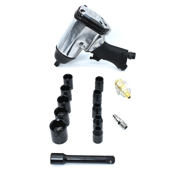 Air Locker 16pcs 1/2 Inch Air Impact Wrench Kit Includes Sockets Extension with Case - IR002A