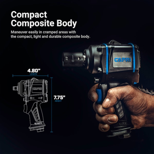 Capri Tools 3/8 in Stubby Air Impact Wrench, 320 ft.-lb. - CP35100