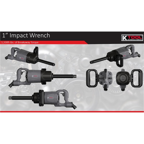 K-Tool International Air Imapct Wrench 1 In. Dr W/ 6 In. Ext Anvil Super Duty 3200 Ft. Lb. D Handle - KTI81792